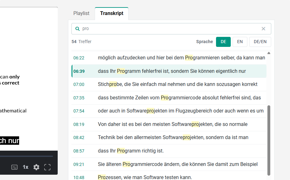 Screenshot: Transkription